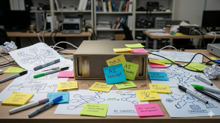 A close-up photograph of a metallic gold NVIDIA DGX Spark