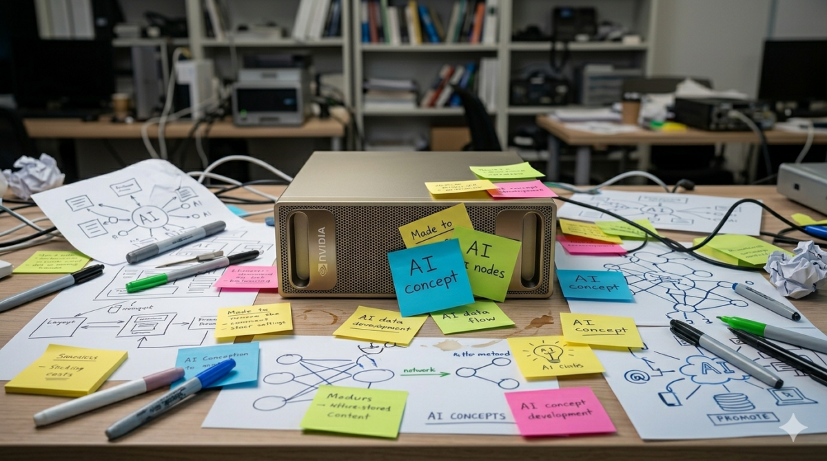 A close-up photograph of a metallic gold NVIDIA DGX Spark